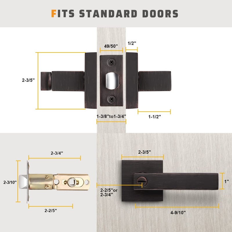 KNOBWELL Oil Rubbed Bronze Interior Door Handles, Door Lever Lock Perfect Lever Door Handle for Privacy and Security 2.07 lb One Lever 3 Pack, Left or Right Handing - Image 5